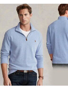 Polo Ralph Lauren Men’s Half-Zip Cotton Sweater Light Blue Size L